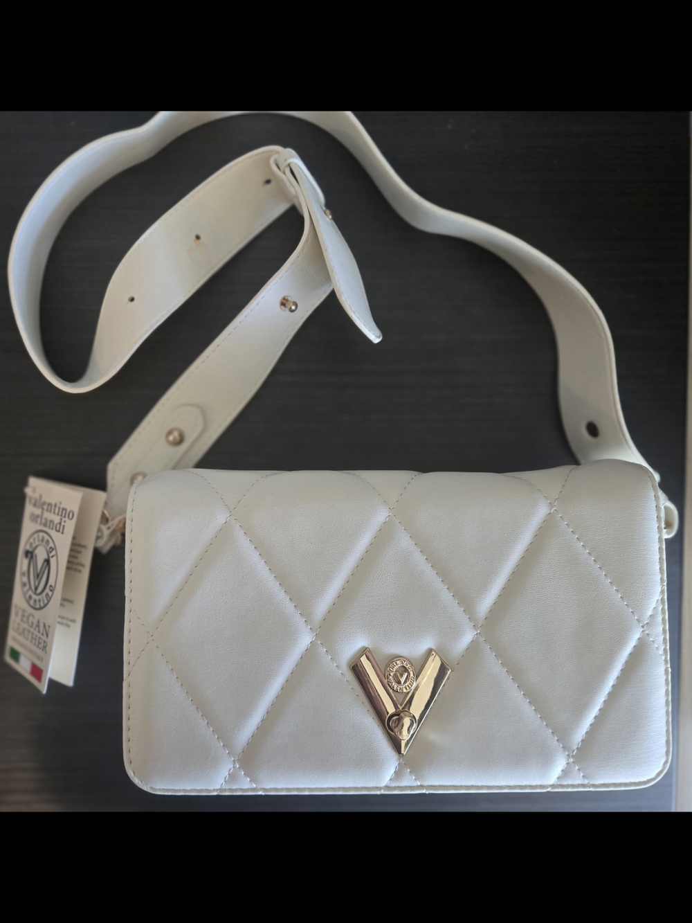 Valentino Orlandi White Quilted Crossbody with Gold Clasp NWT